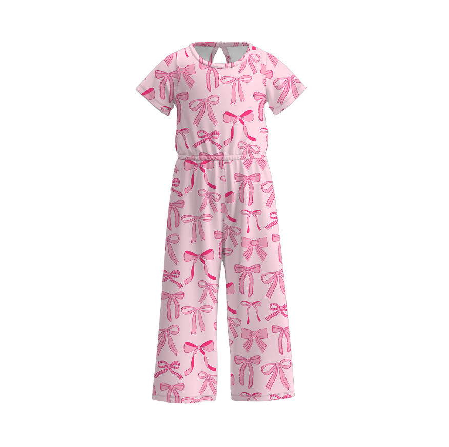 (Pre Order)Girls Spring and Summer Bow&Floral Print Jumpsuit