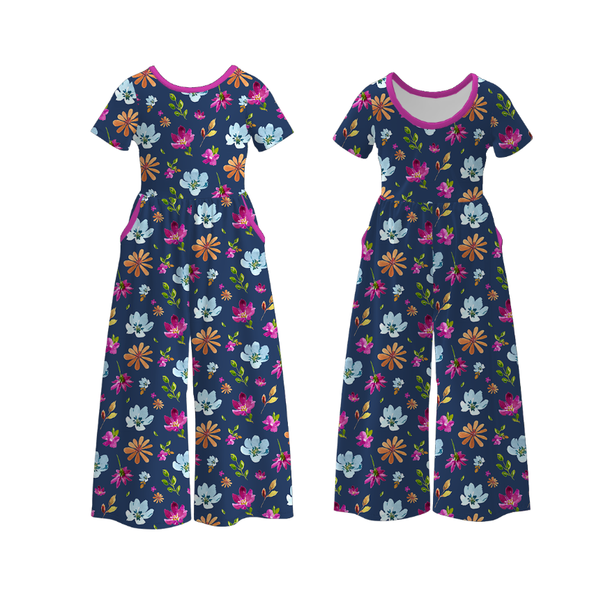(Pre Order)Mommy&Me Fall Floral Print Jumpsuit with Pockets