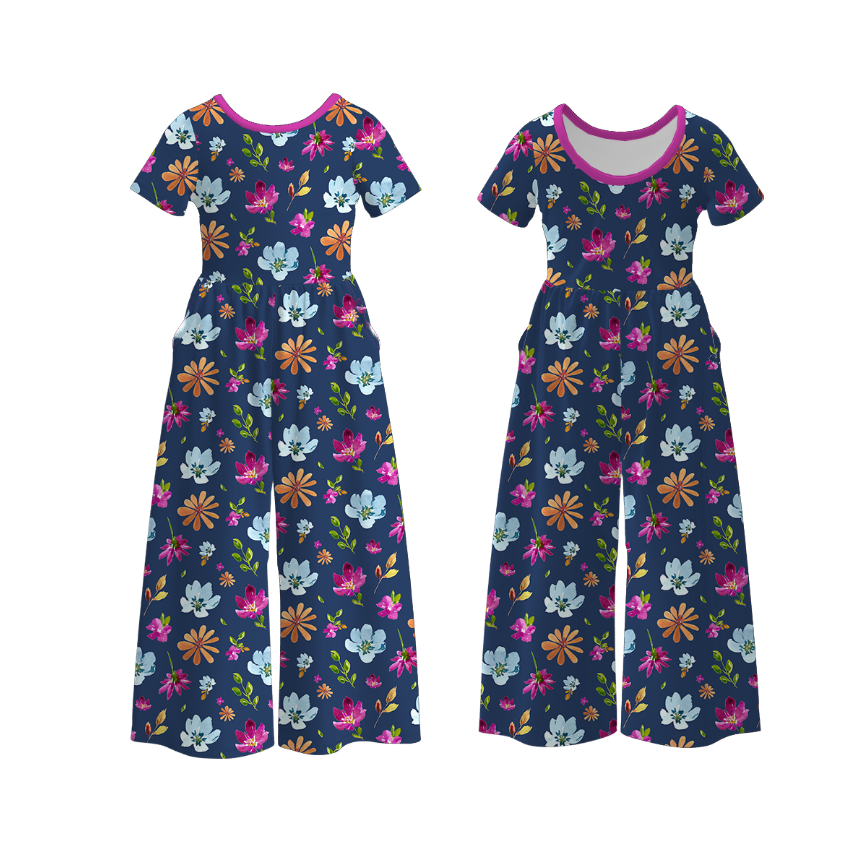 (Pre Order)Mommy&Me Fall Floral Print Jumpsuit with Pockets
