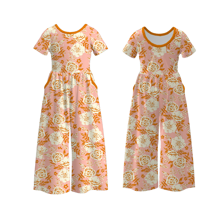 (Pre Order)Mommy&Me Fall Floral Print Jumpsuit with Pockets