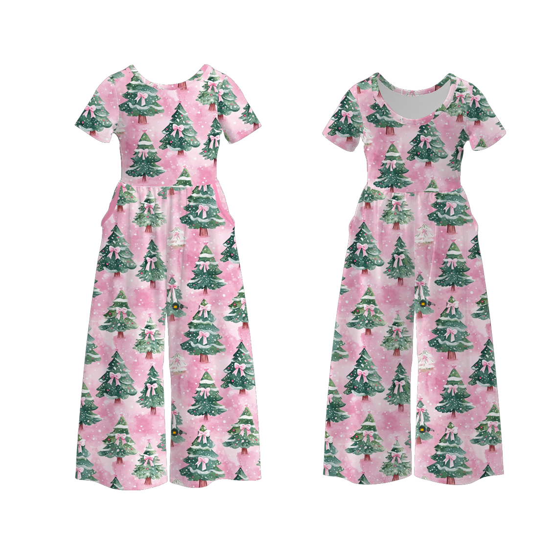 (Pre Order)Girls Christmas Tree Print Pajamas&Jumpsuit