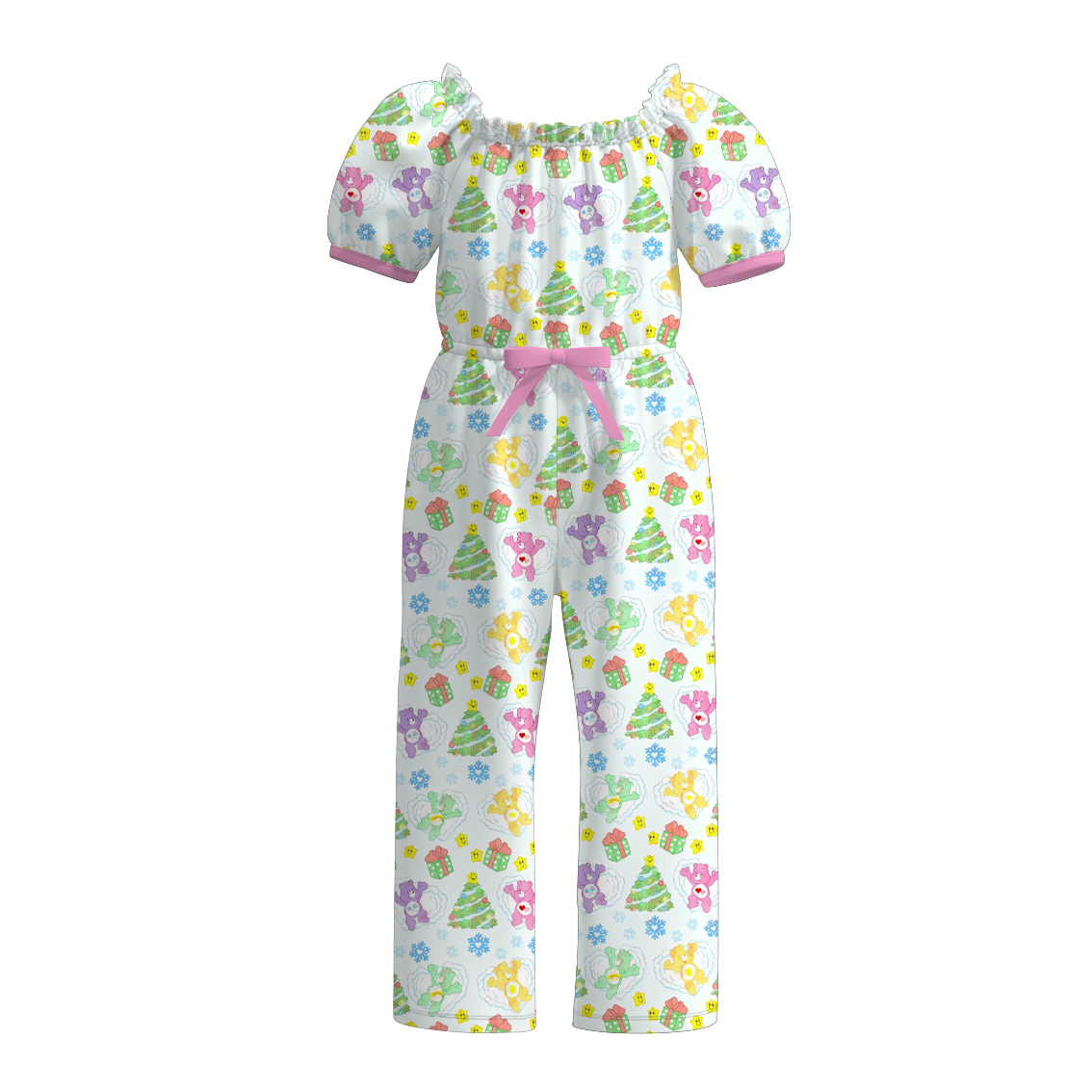 (Pre Order)Girls Christmas Cartoon Print Set&Jumpsuit