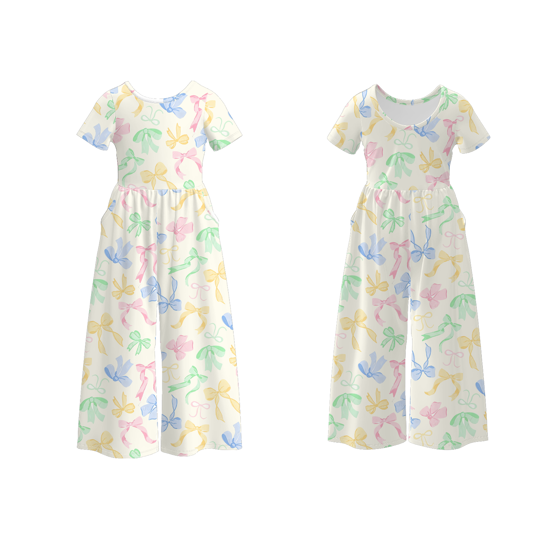 (Pre Order)Girls Easter Bow&Bunny Print Dress&Jumpsuit