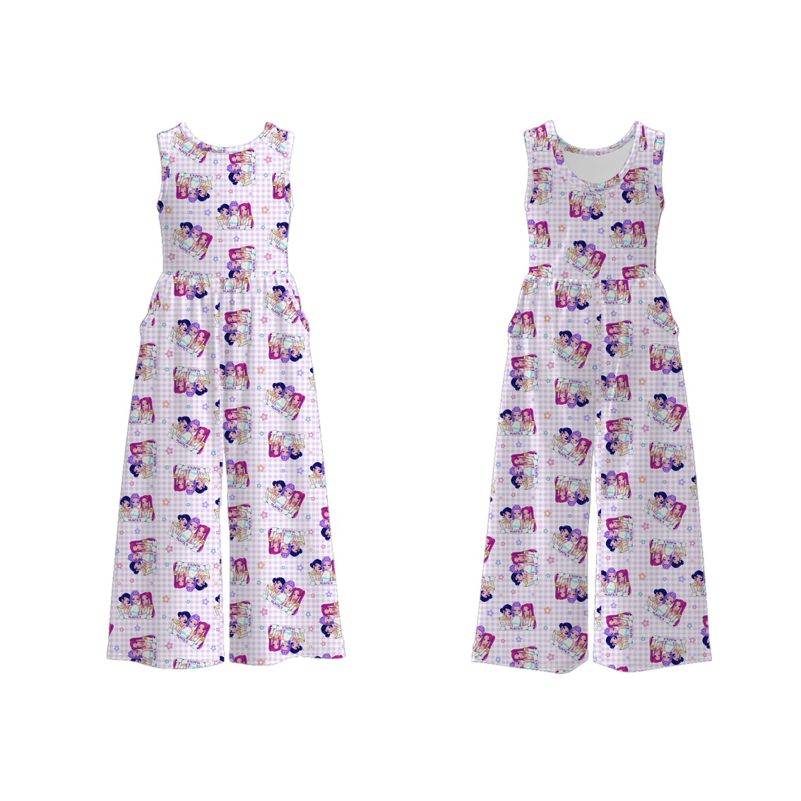 (Pre Order)Girls Spring&Summer Movie Character Print Jumpsuit