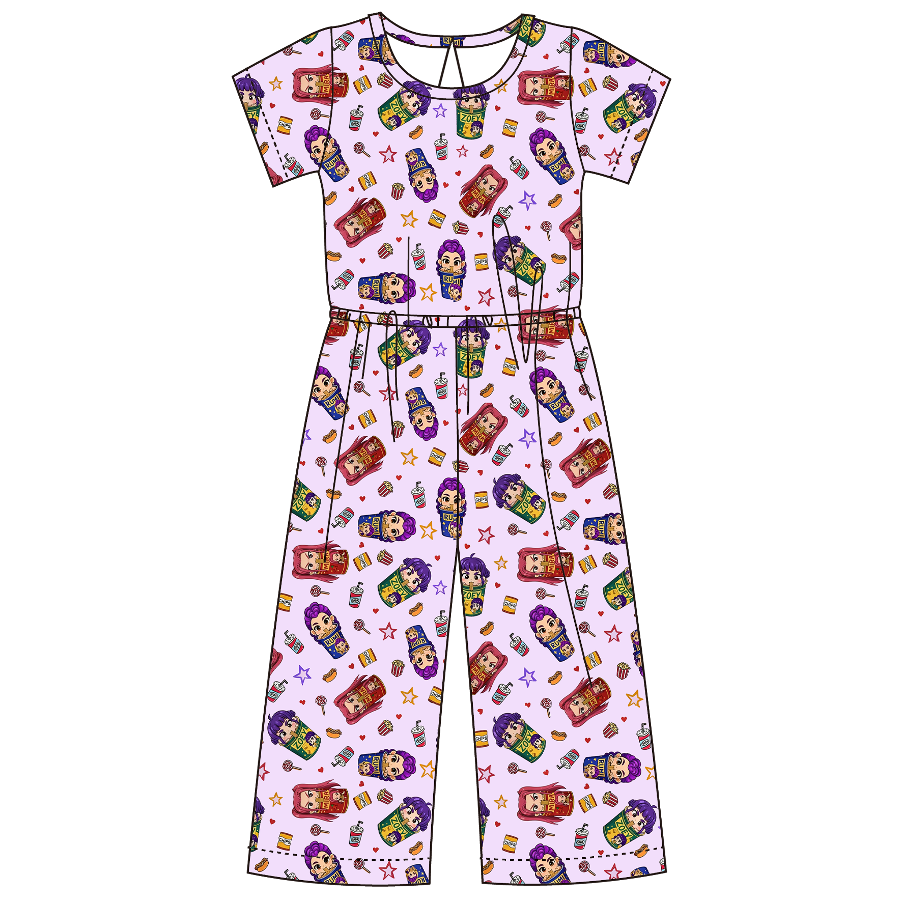 (Pre Order)Girls Spring&Summer Movie Character Print Jumpsuit