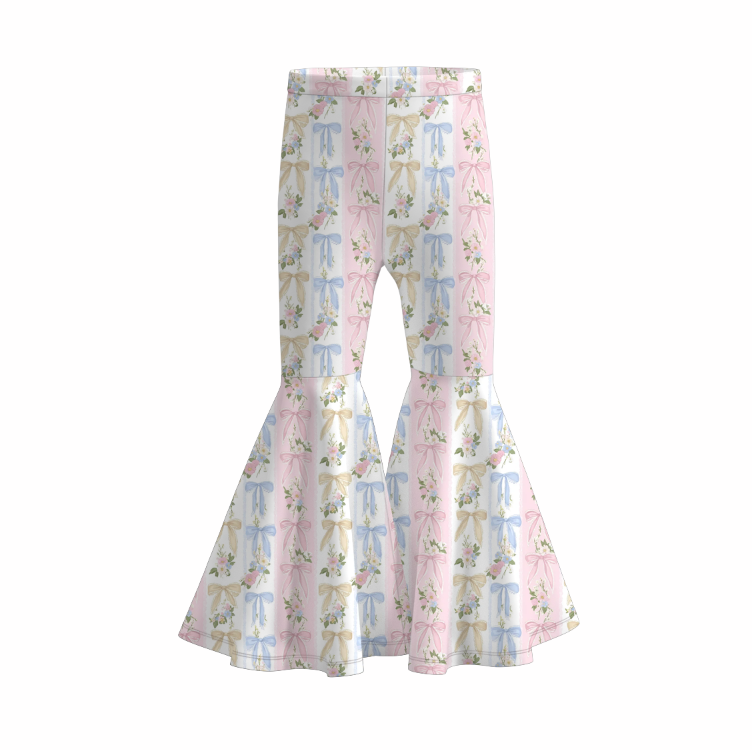(Pre Order)Girls Spring&Summer Bow&Floral Print Pants