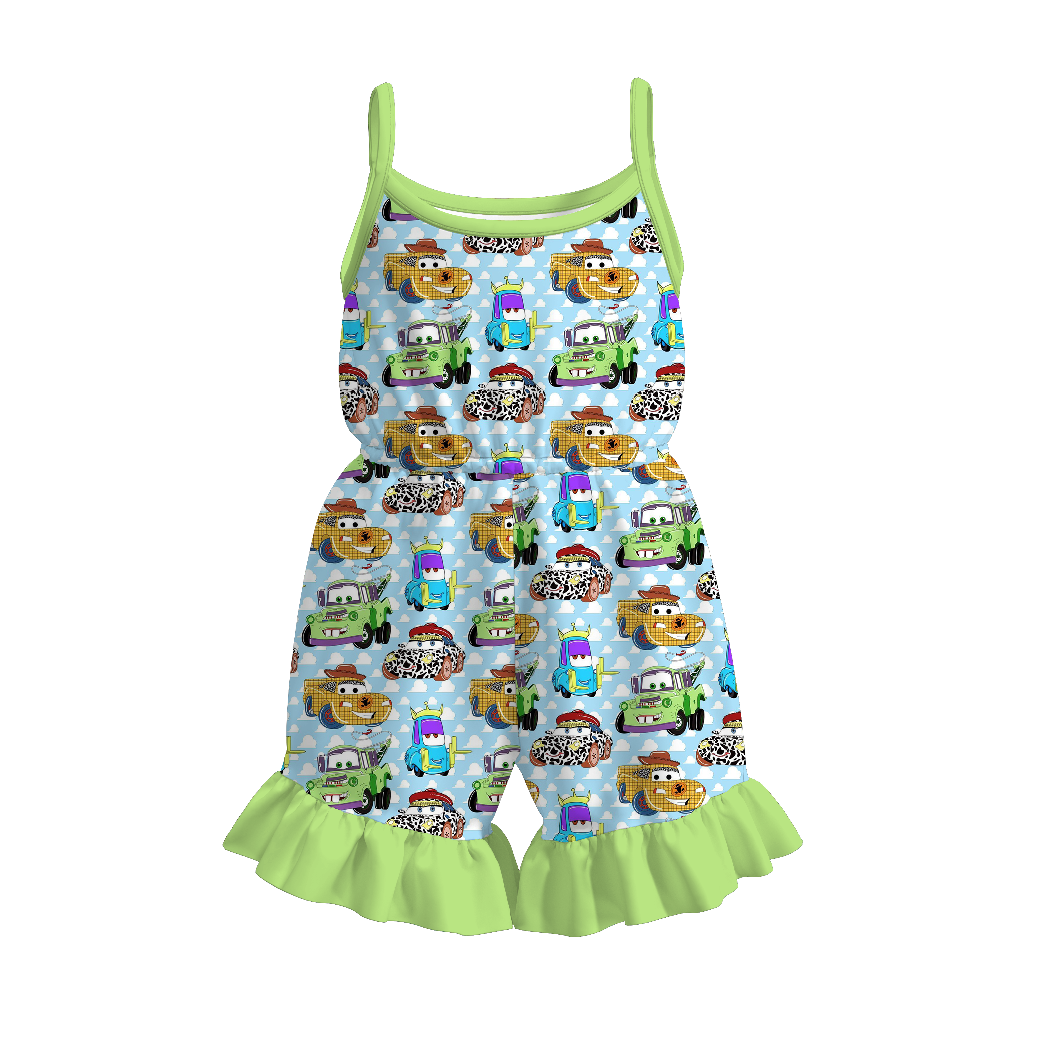 (Pre Order)Family Spring&Summer Cartoon Car Print Dress,Set,Jumpsuit,Romper&Top