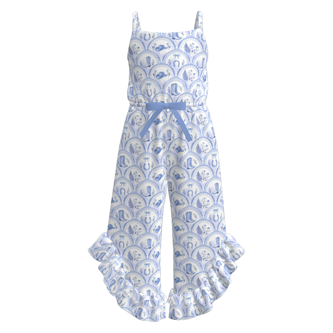 (Pre Order)Girls Spring&Summer Western Boots Print Dress,Set&Jumpsuit