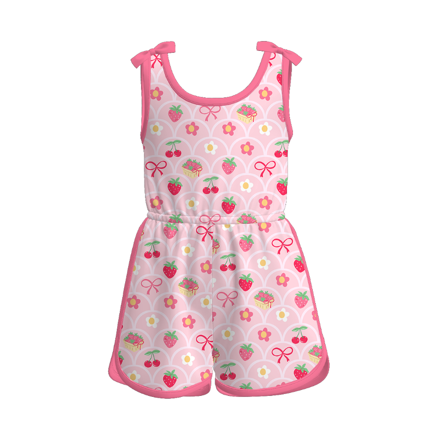 (Pre Order)Sisters Spring&Summer Strawberry,Bow Print Jumpsuit&Bloomer Set