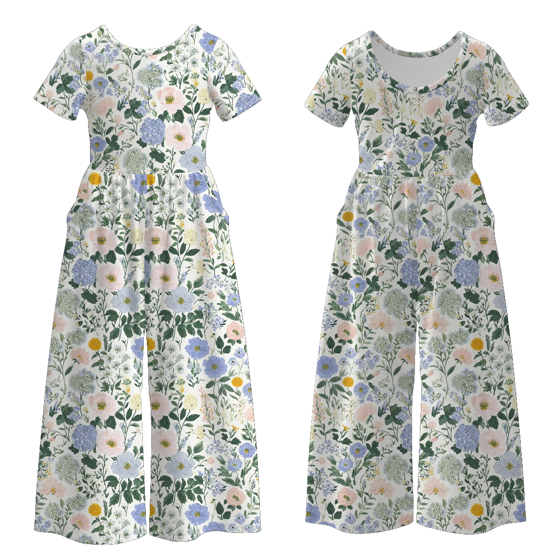 (Pre Order)Girls Fall Floral Print Jumpsuit