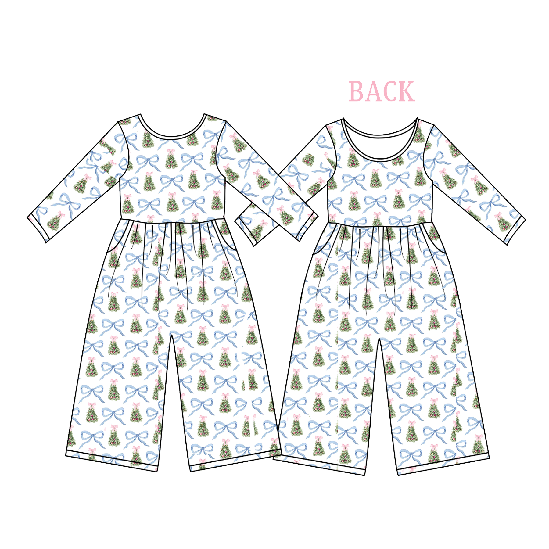 (Pre Order)Girls Christmas Tree Print Dress,Set&Jumpsuit