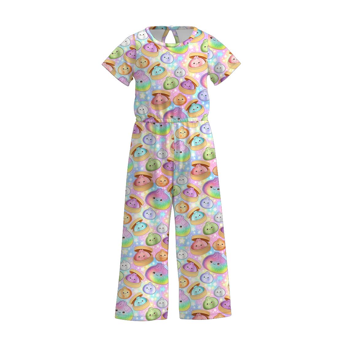 (Pre Order)Girls Fall Dumplings Print Pajamas&Jumpsuit