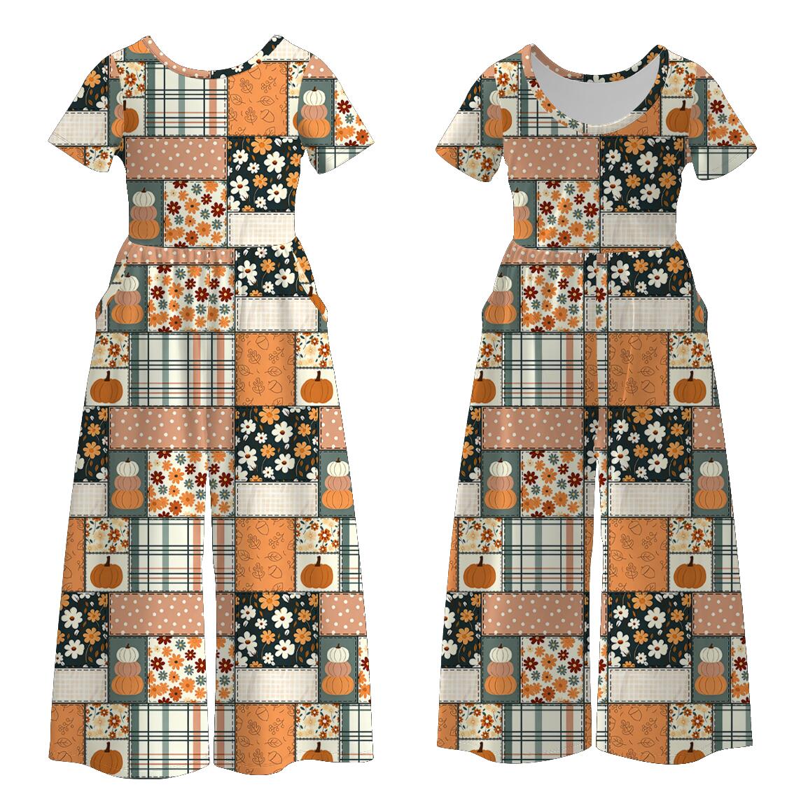 (Pre Order)Girls Fall Pumpkin Print Dress,Set&Jumpsuit