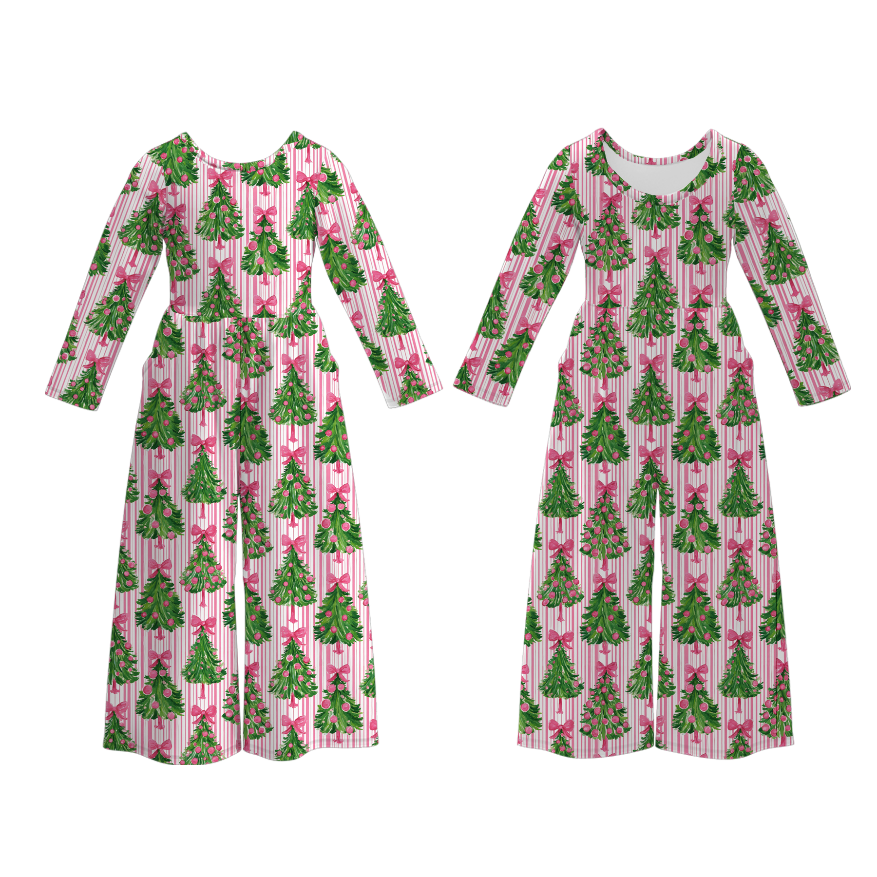 (Pre Order)Sisters Christmas Tree Print Dress&Jumpsuit