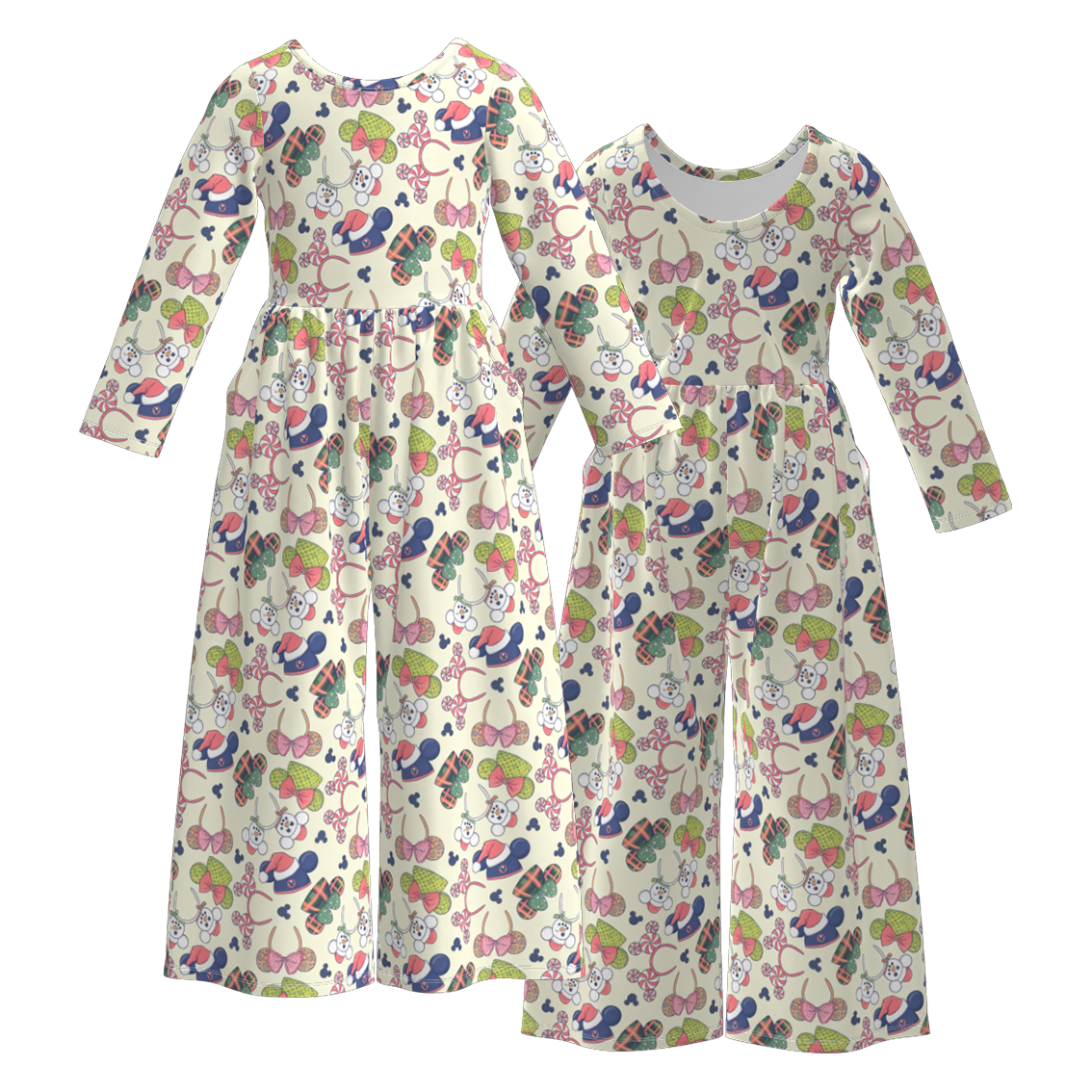 (Pre Order)Girls Christmas Print Jumpsuit