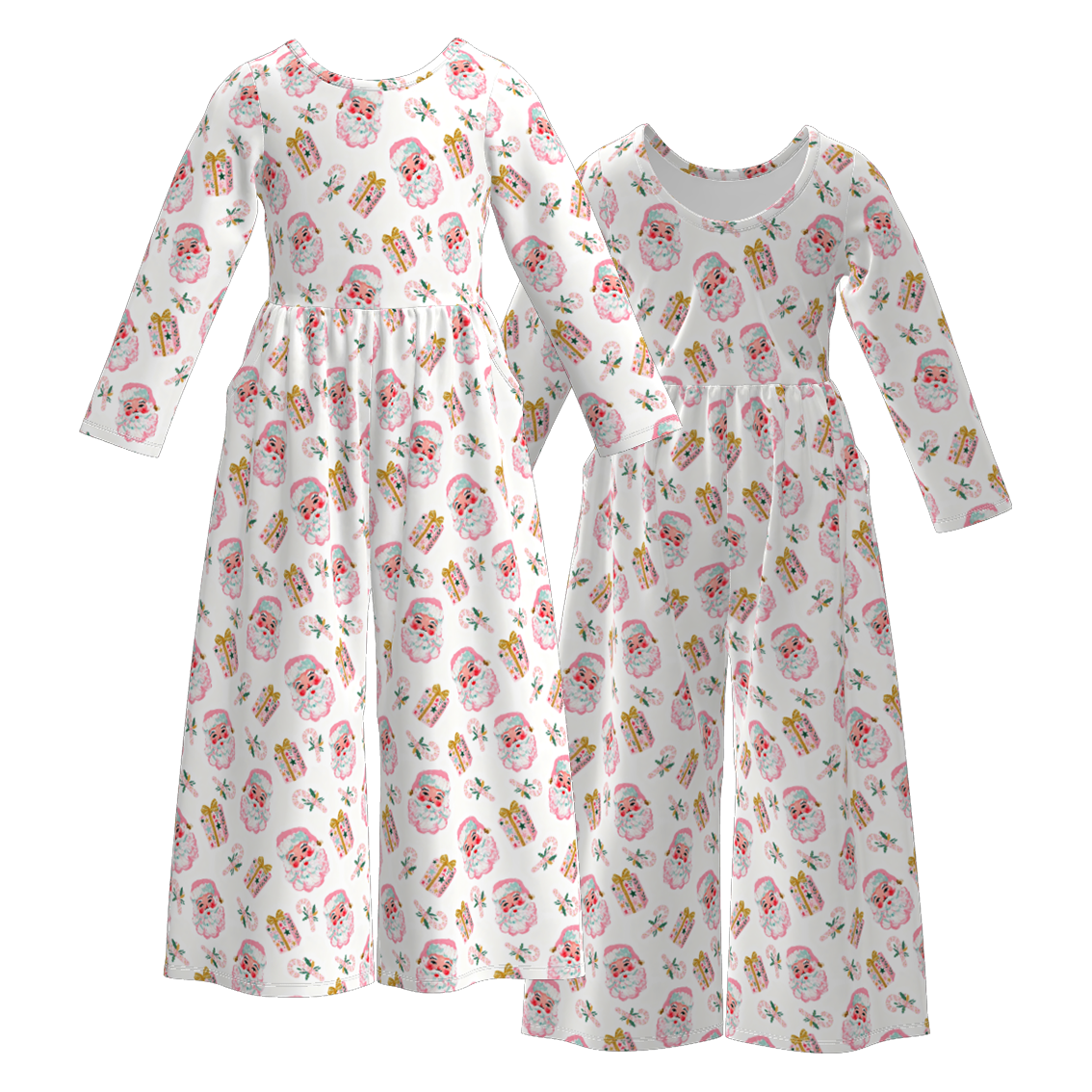 (Pre Order)Girls Christmas Print Jumpsuit