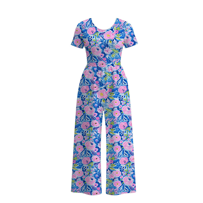 (Pre Order)Mommy and Me Spring and Summer Floral Print Jumpsuit