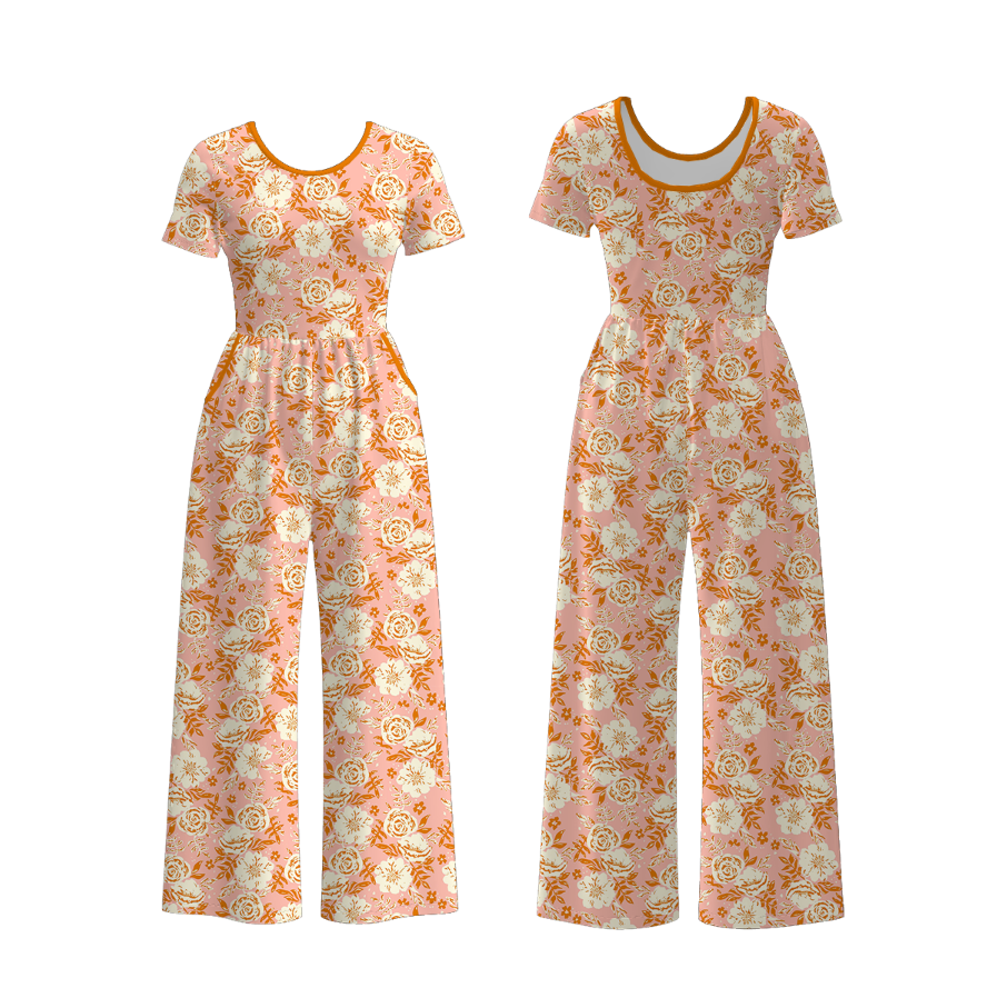 (Pre Order)Mommy&Me Fall Floral Print Jumpsuit with Pockets