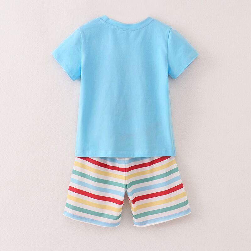(In Stock)Boys Summer Back To School Embroidery Smocked Shorts Set