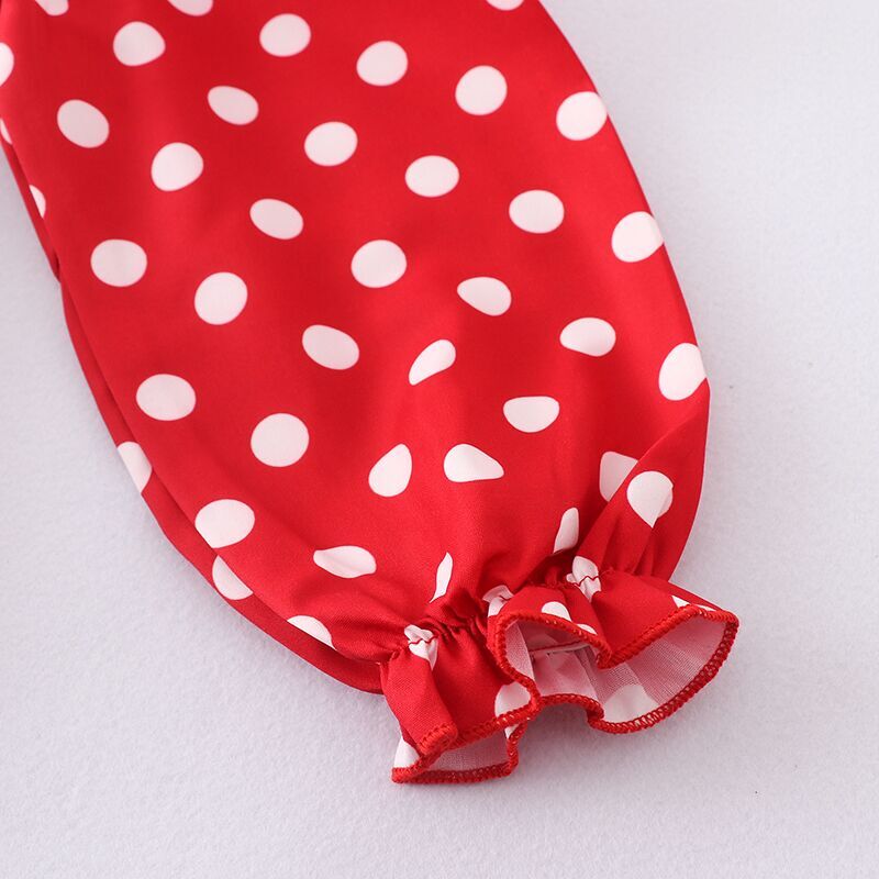 (In Stock Q09-02-02)Girls Red Polka Dot Print Smocked Dress