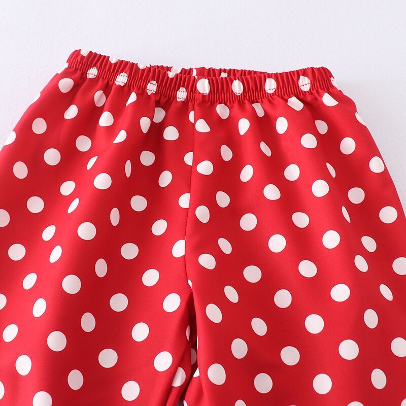 (In Stock Q08-05-02)Boys Red Polka Dot Print Smocked Pants Set