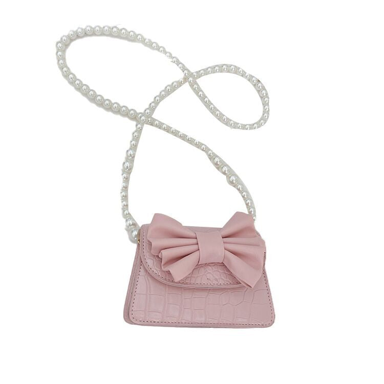 (Pre Order)Girls Pearl Chain Fashion Bow Crossbody Bag