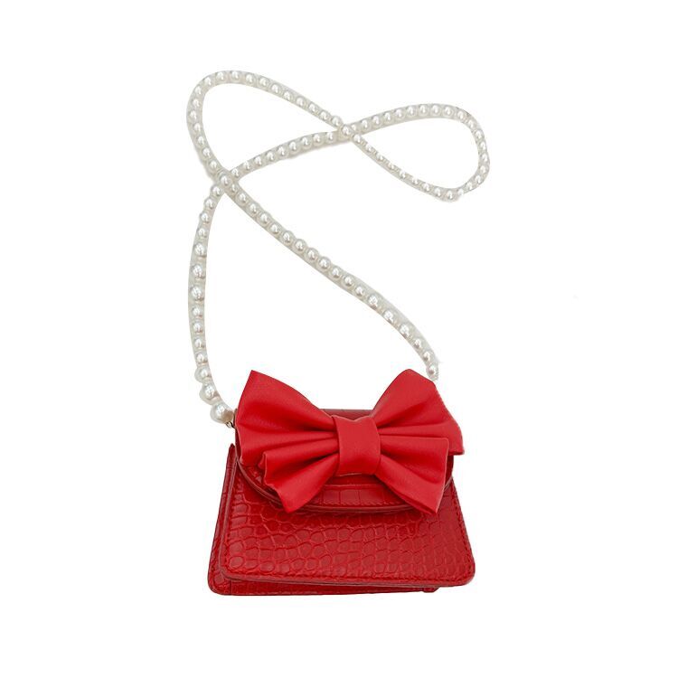 (Pre Order)Girls Pearl Chain Fashion Bow Crossbody Bag