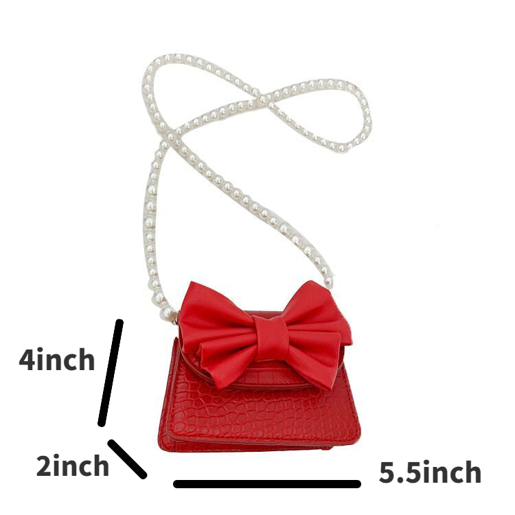 (Pre Order)Girls Pearl Chain Fashion Bow Crossbody Bag