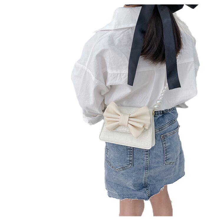 (Pre Order)Girls Pearl Chain Fashion Bow Crossbody Bag