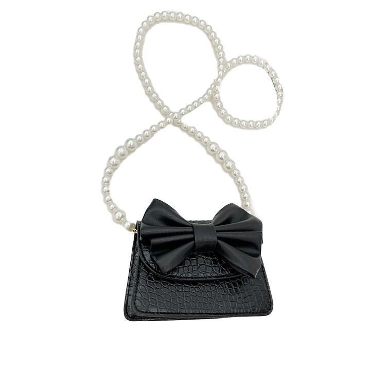 (Pre Order)Girls Pearl Chain Fashion Bow Crossbody Bag