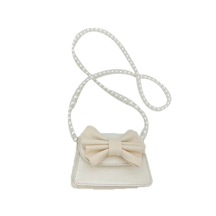 (Pre Order)Girls Pearl Chain Fashion Bow Crossbody Bag