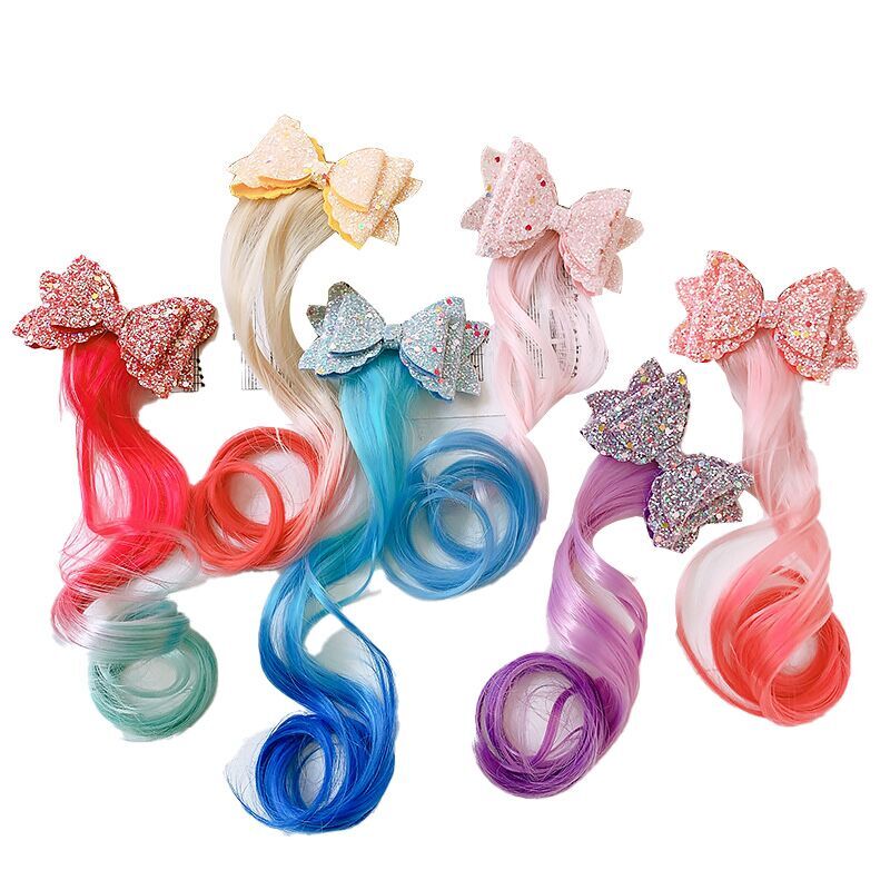 (Pre Order)Girls Stylish Bow Colored Wig Piece