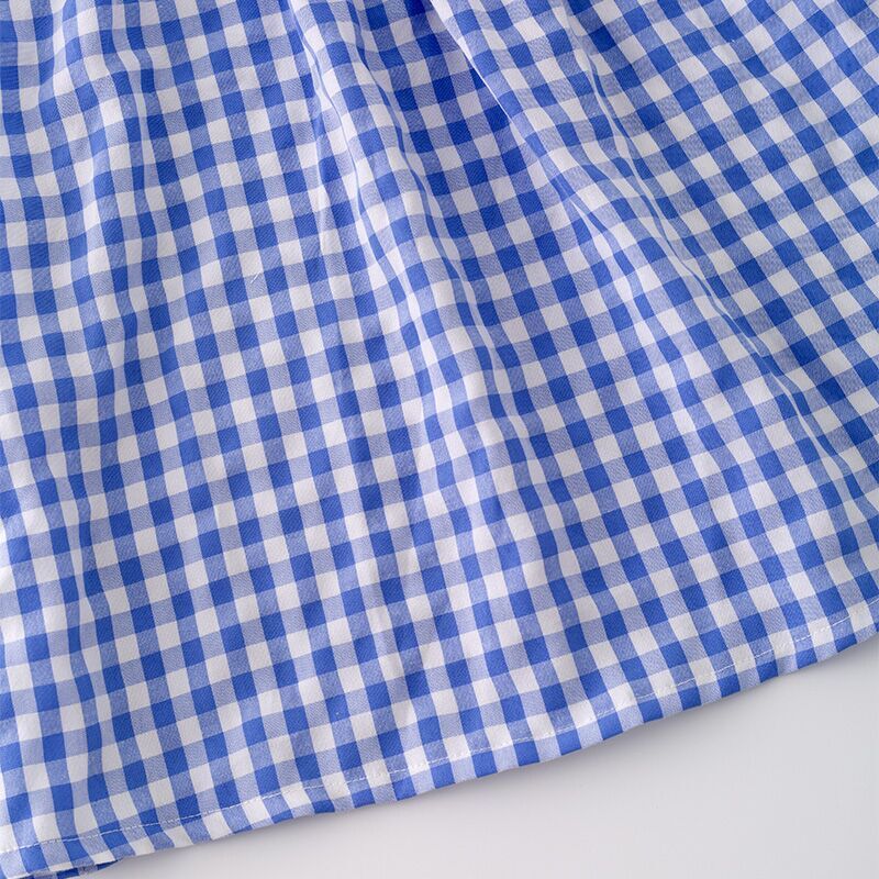 (In Stock G29-2-1)Girls Halloween Blue Plaid Embroidery Dress