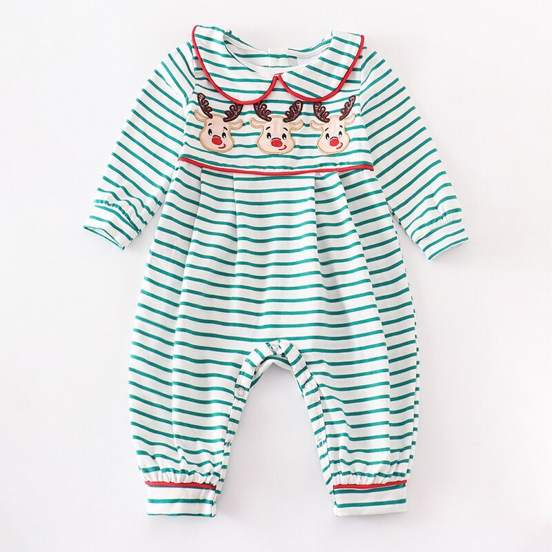 (In Stock L37-1-1)Baby Boys Christmas Applique Stripe Romper