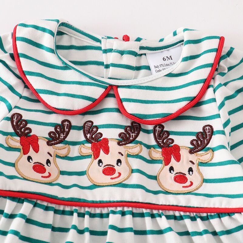 (In Stock L37-1-1)Baby Boys Christmas Applique Stripe Romper