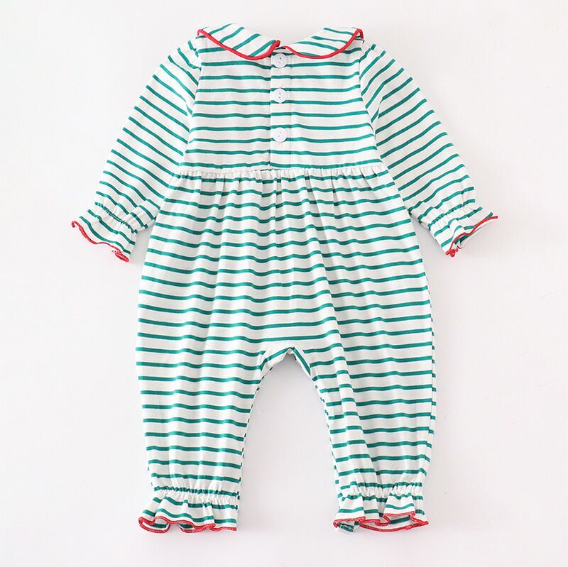 (In Stock L37-1-1)Baby Boys Christmas Applique Stripe Romper