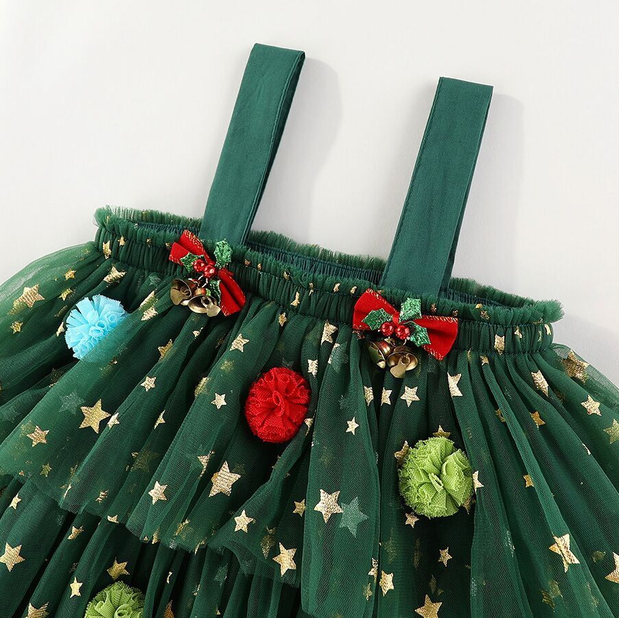 (Pre Order)Girls Christmas Suspender Gauze Dress