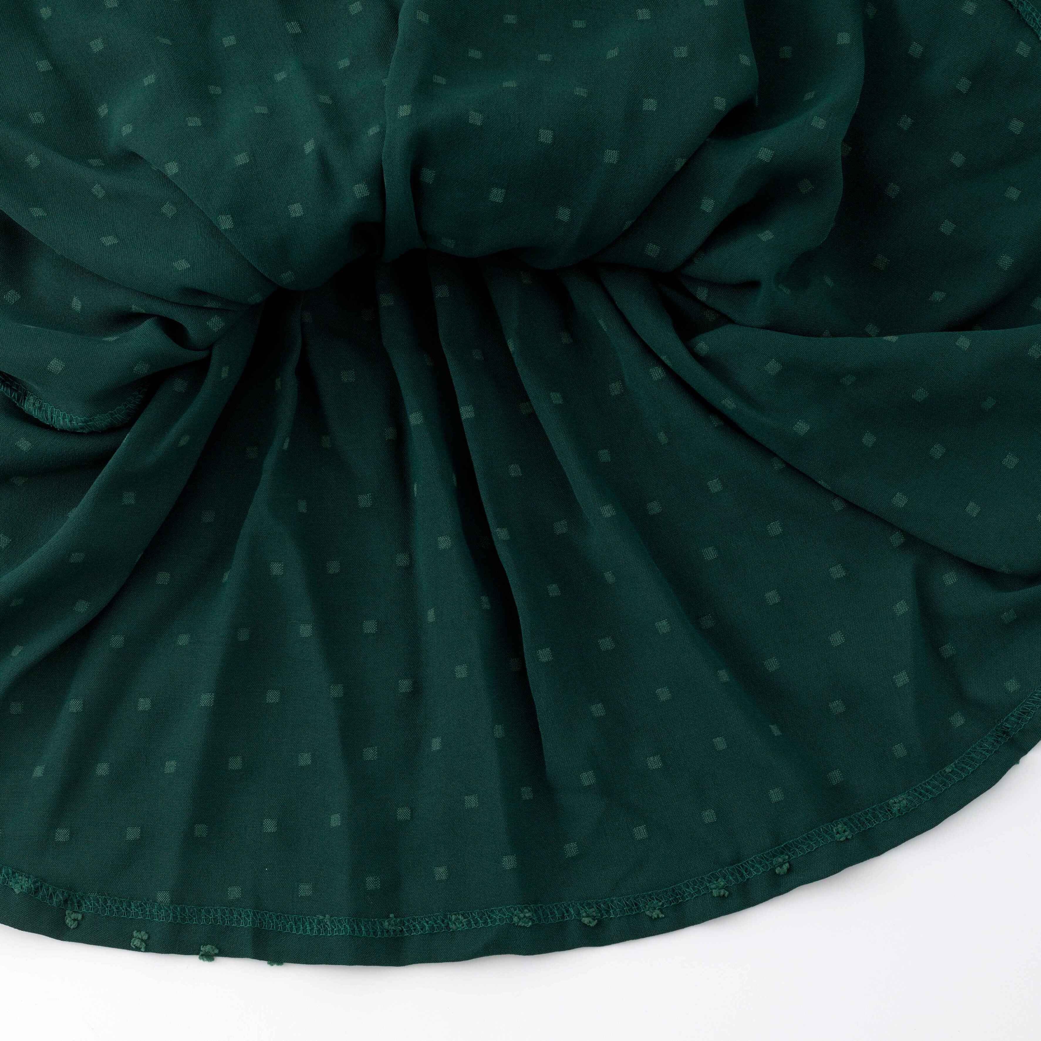 (In Stock L37-4-3)Girls Fall Dark Green Swiss Dot Dress