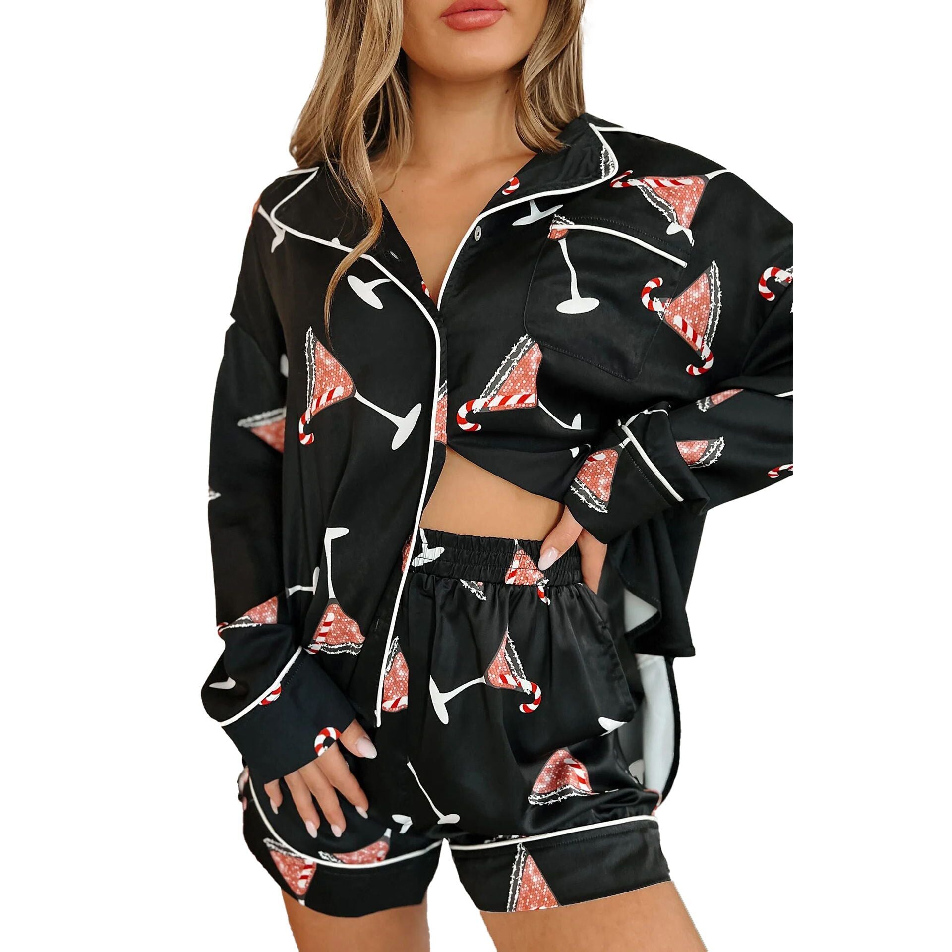 (Pre Order)Adults Christmas Print Satin Pajamas