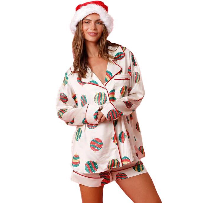 (Pre Order)Adults Christmas Print Satin Pajamas