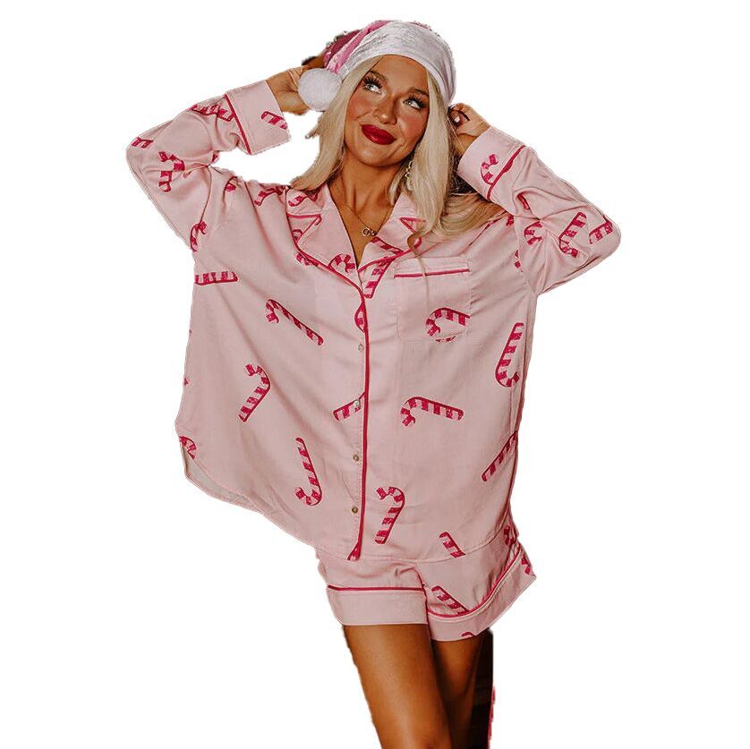 (Pre Order)Adults Christmas Print Satin Pajamas