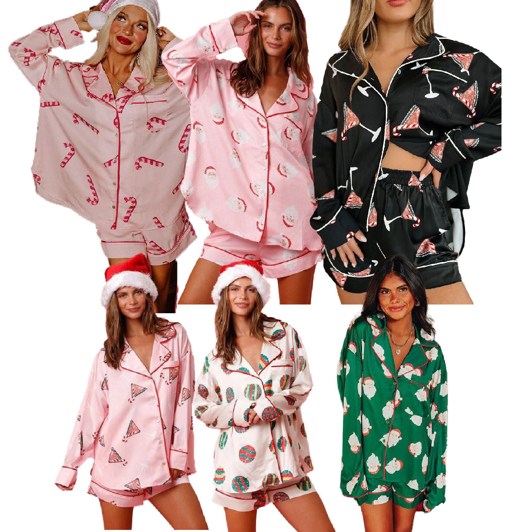 (Pre Order)Adults Christmas Print Satin Pajamas