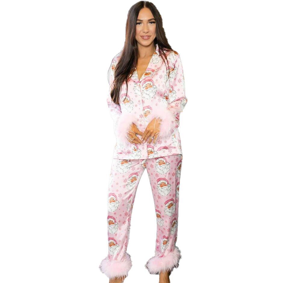 (Pre Order)Adults Christmas Print Satin Pajamas