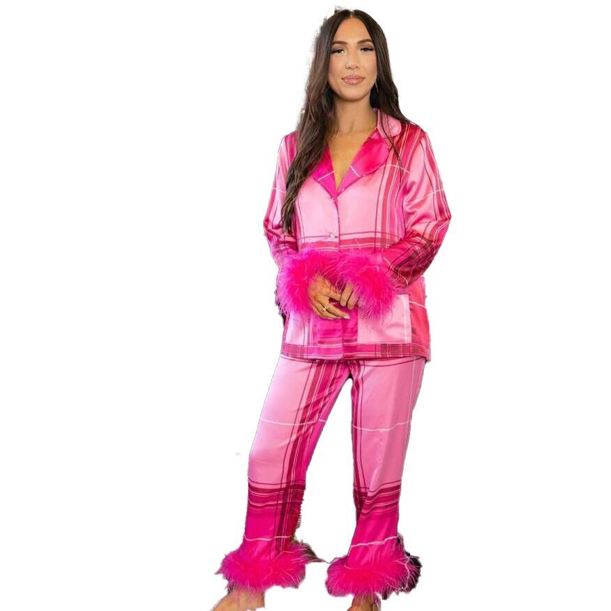 (Pre Order)Adults Christmas Print Satin Pajamas