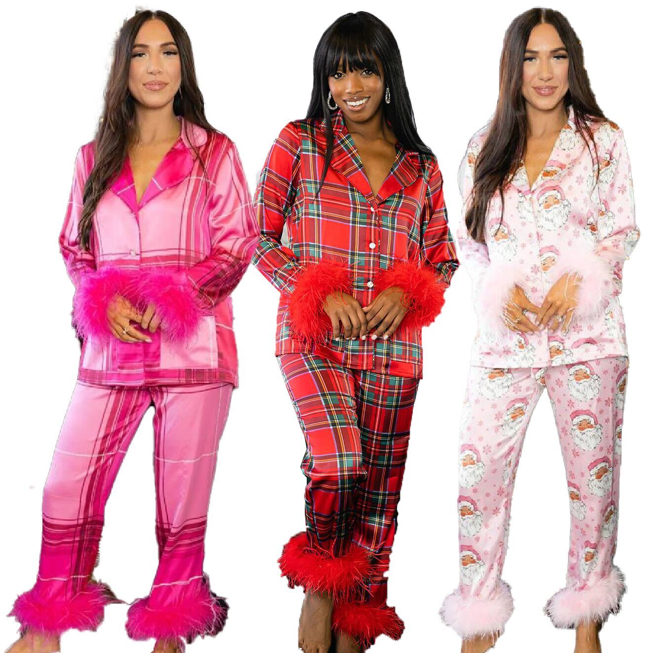 (Pre Order)Adults Christmas Print Satin Pajamas