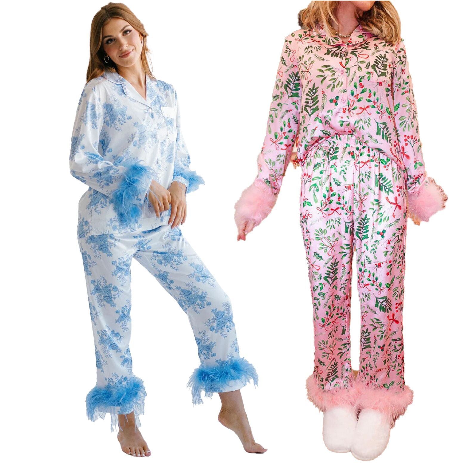 (Pre Order)Adults Christmas Print Satin Pajamas