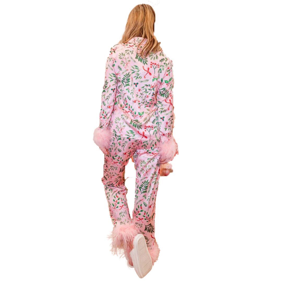 (Pre Order)Adults Christmas Print Satin Pajamas