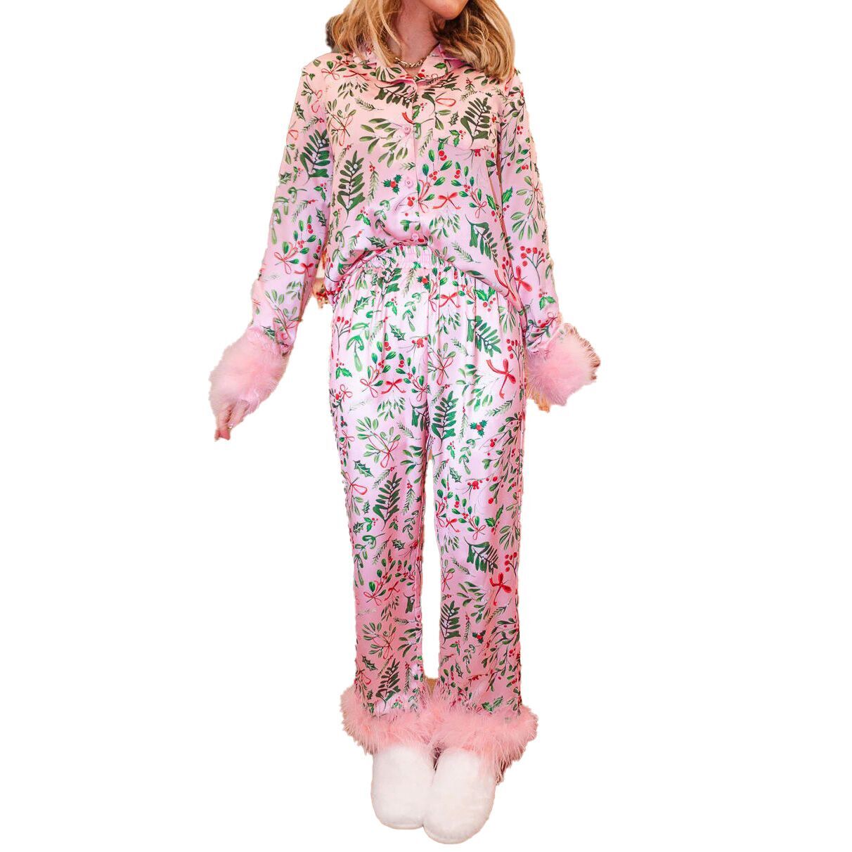 (Pre Order)Adults Christmas Print Satin Pajamas