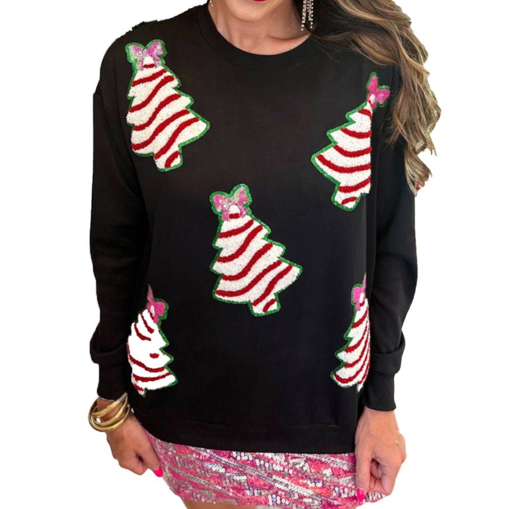 (Pre Order)Adults Christmas Tree Sequin Chenille Patches Sweatshirt