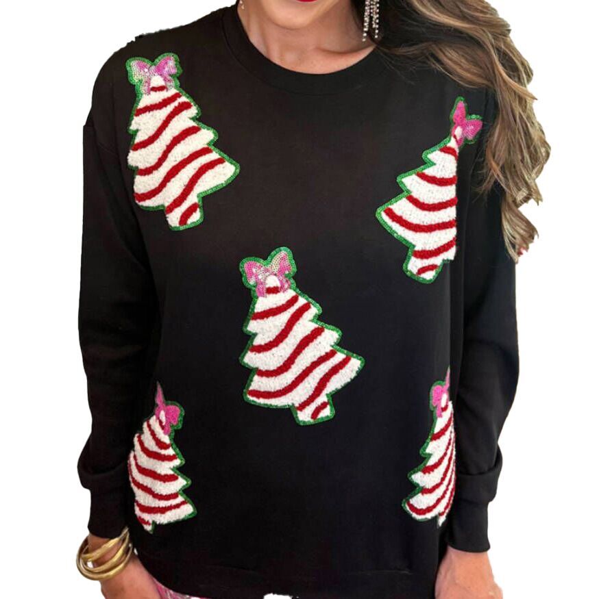 (Pre Order)Adults Christmas Tree Sequin Chenille Patches Sweatshirt